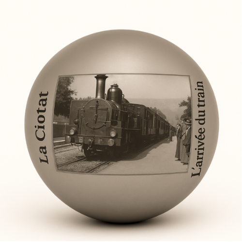 Boule gravée - L'arrivée du train en gare de La Ciotat